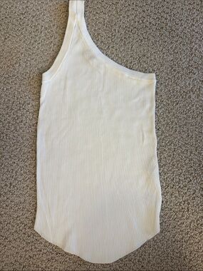 Zara Cream Ribbed One-Shoulder Tank Top
